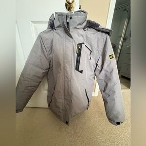 C Dark Gray Fleece-Lined Outdoor Jacket with Yellow Logo